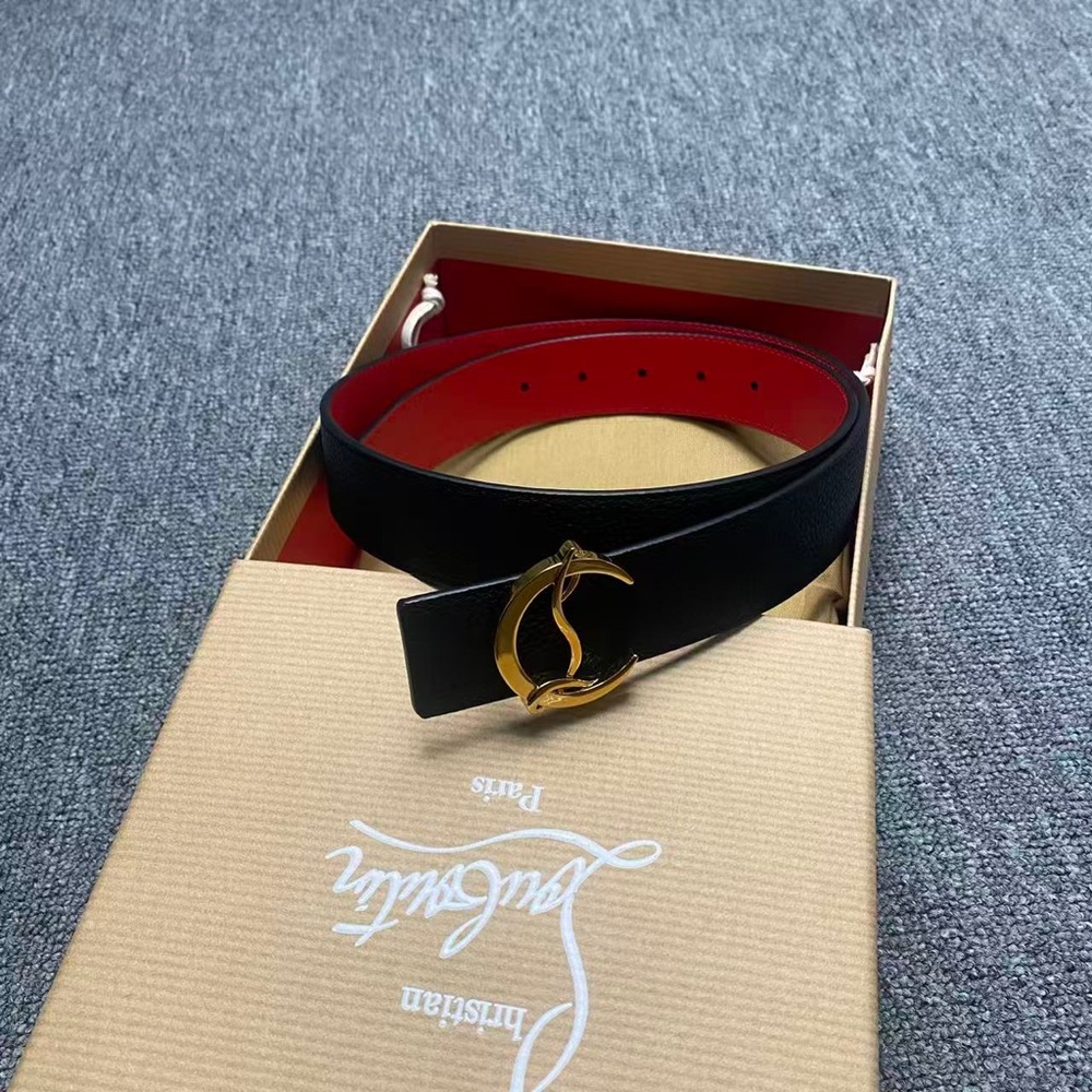 Christian Louboutin Reversible Belt Black/Red Leather Gold CL Buckle 85cm - Picture 2 of 5